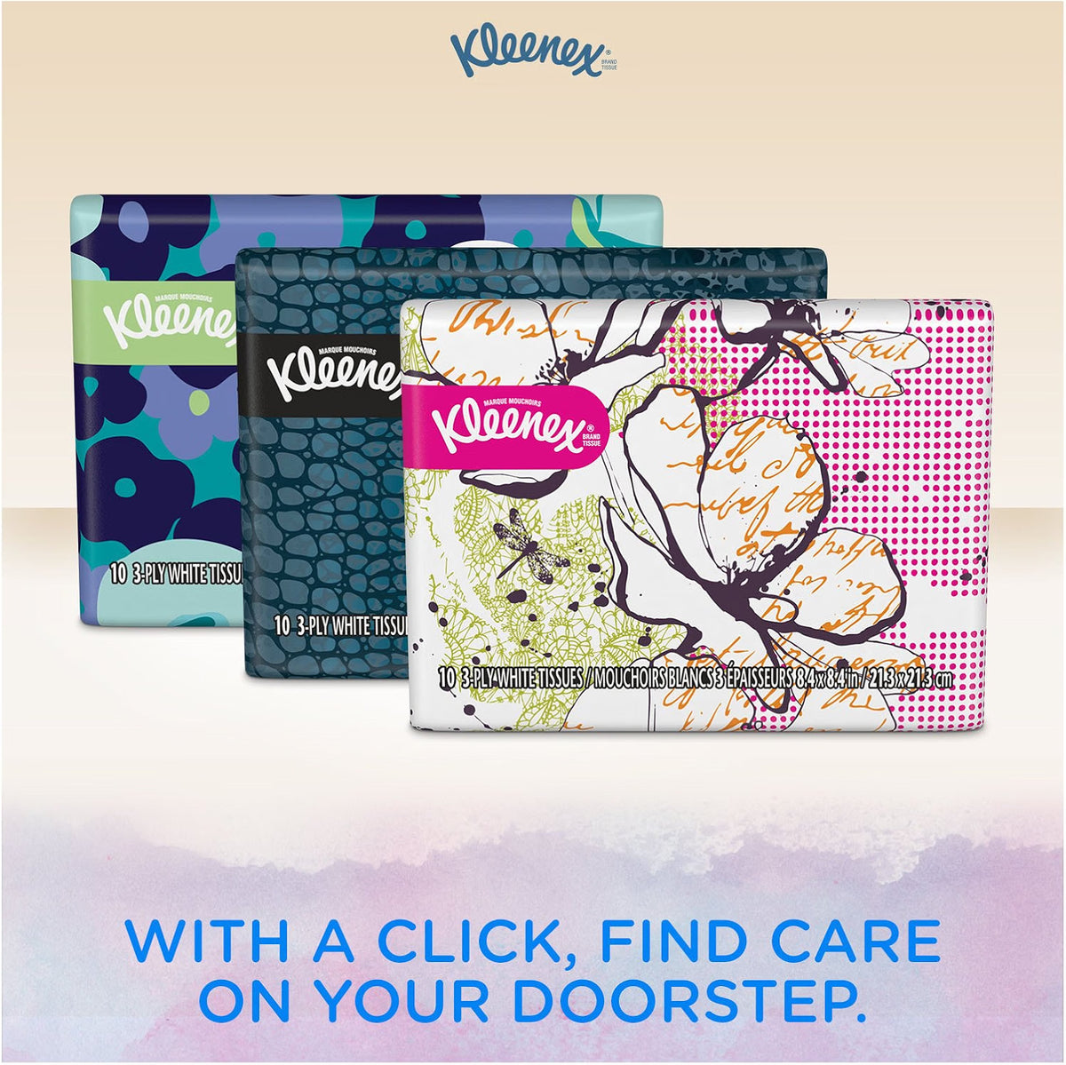 Kleenex Facial Tissues, On-The-Go Slim Pack, Travel Size, 10 Count (Pack of 3)
