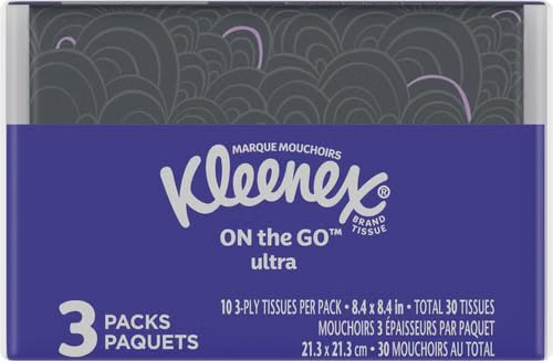 Kleenex Facial Tissues, On-The-Go Slim Pack, Travel Size, 10 Count (Pack of 3)