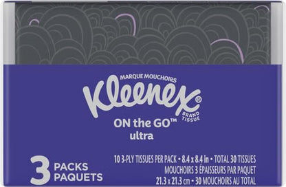 Kleenex Facial Tissues, On-The-Go Slim Pack, Travel Size, 10 Count (Pack of 3)