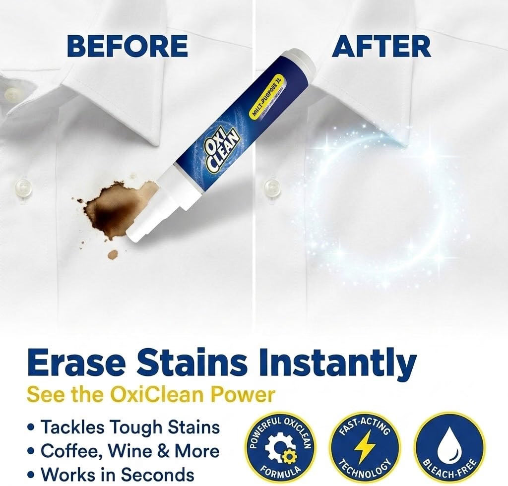 OxiClean On The Go Stain Remover Pen, 0.74 Fl Oz – Instant Travel Stain Cleaner for Clothes, Food, Wine, Coffee, Makeup, Portable & Easy Use