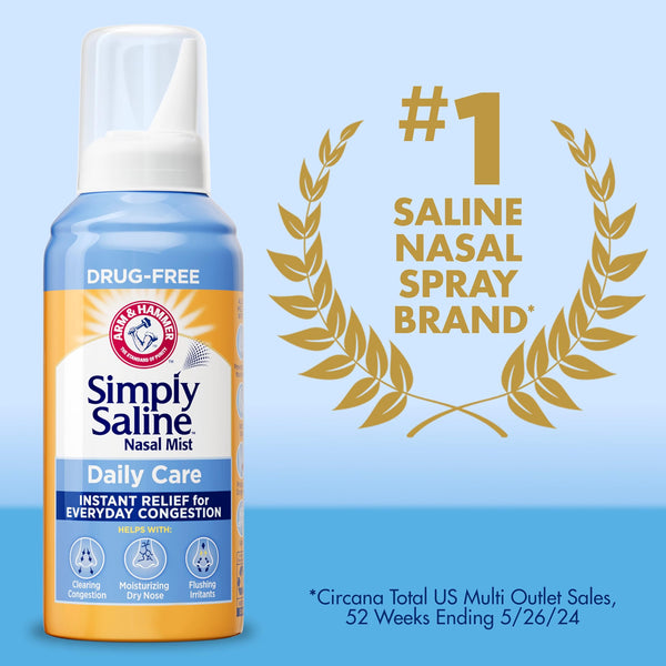 ARM & HAMMER Simply Saline Nasal Care Daily Mist 1.6oz | Instant Relief, Everyday Congestion Relief