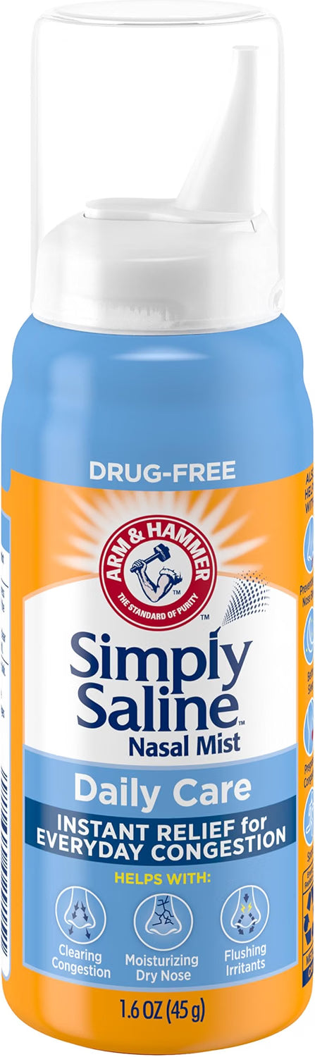 ARM & HAMMER Simply Saline Nasal Care Daily Mist 1.6oz | Instant Relief, Everyday Congestion Relief