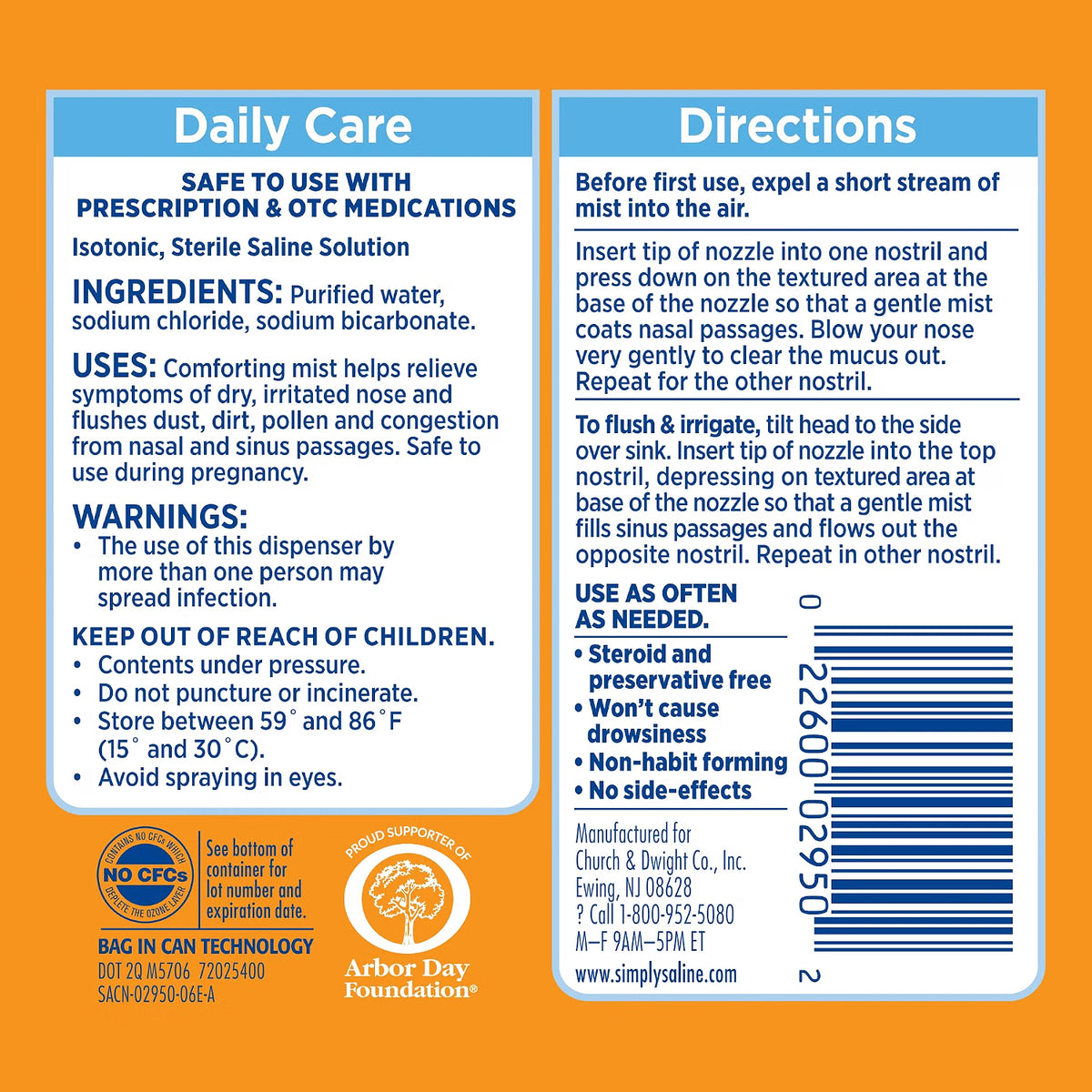 ARM & HAMMER Simply Saline Nasal Care Daily Mist 1.6oz | Instant Relief, Everyday Congestion Relief