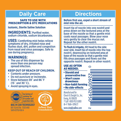 ARM & HAMMER Simply Saline Nasal Care Daily Mist 1.6oz | Instant Relief, Everyday Congestion Relief