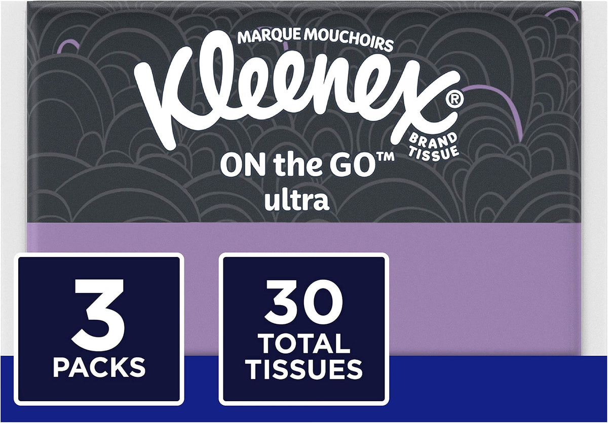 Kleenex Facial Tissues, On-The-Go Slim Pack, Travel Size, 10 Count (Pack of 3)